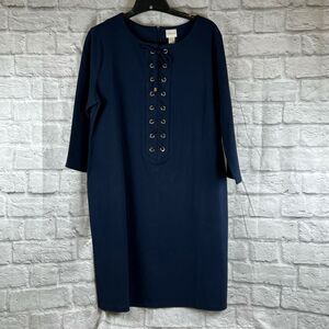 NWT Chico's Ponte Lace Up Navy Knee Length Dress 3/4 Sleeve Women's 2.5 Petite